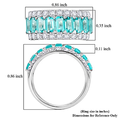 Lab Grown Paraiba Sapphire and Lab Grown Diamond (SI1)  7.0)  3.58 ctw Ring in Sterling Silver (Size 10.0)
