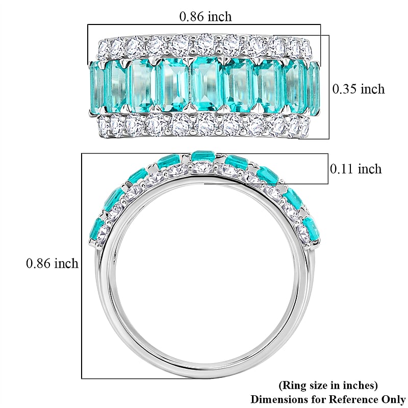 Lab Grown Paraiba Sapphire and Lab Grown Diamond SI1 3.58 ctw Ring in Sterling Silver (Size 8.0)