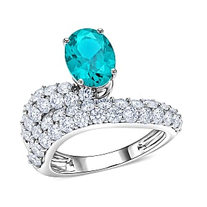 Lab Grown Paraiba Tourmaline and Lab Grown Diamond G-H SI1 3.40 ctw Ring in Sterling Silver (Size 6.0)