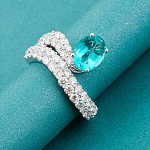Lab Grown Paraiba Tourmaline and Lab Grown Diamond G-H SI1 3.40 ctw Ring in Sterling Silver (Size 6.0)