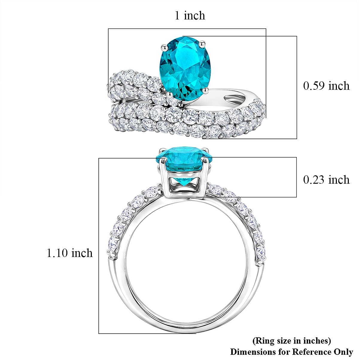 Lab Grown Paraiba Tourmaline and Lab Grown Diamond G-H SI1 3.40 ctw Ring in Sterling Silver (Size 6.0) image number 5