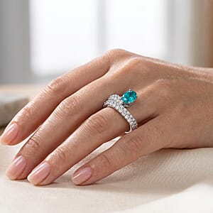 Lab Grown Paraiba Sapphire and Lab Grown Diamond G-H SI1 3.40 ctw Ring in Sterling Silver (Size 7.0)