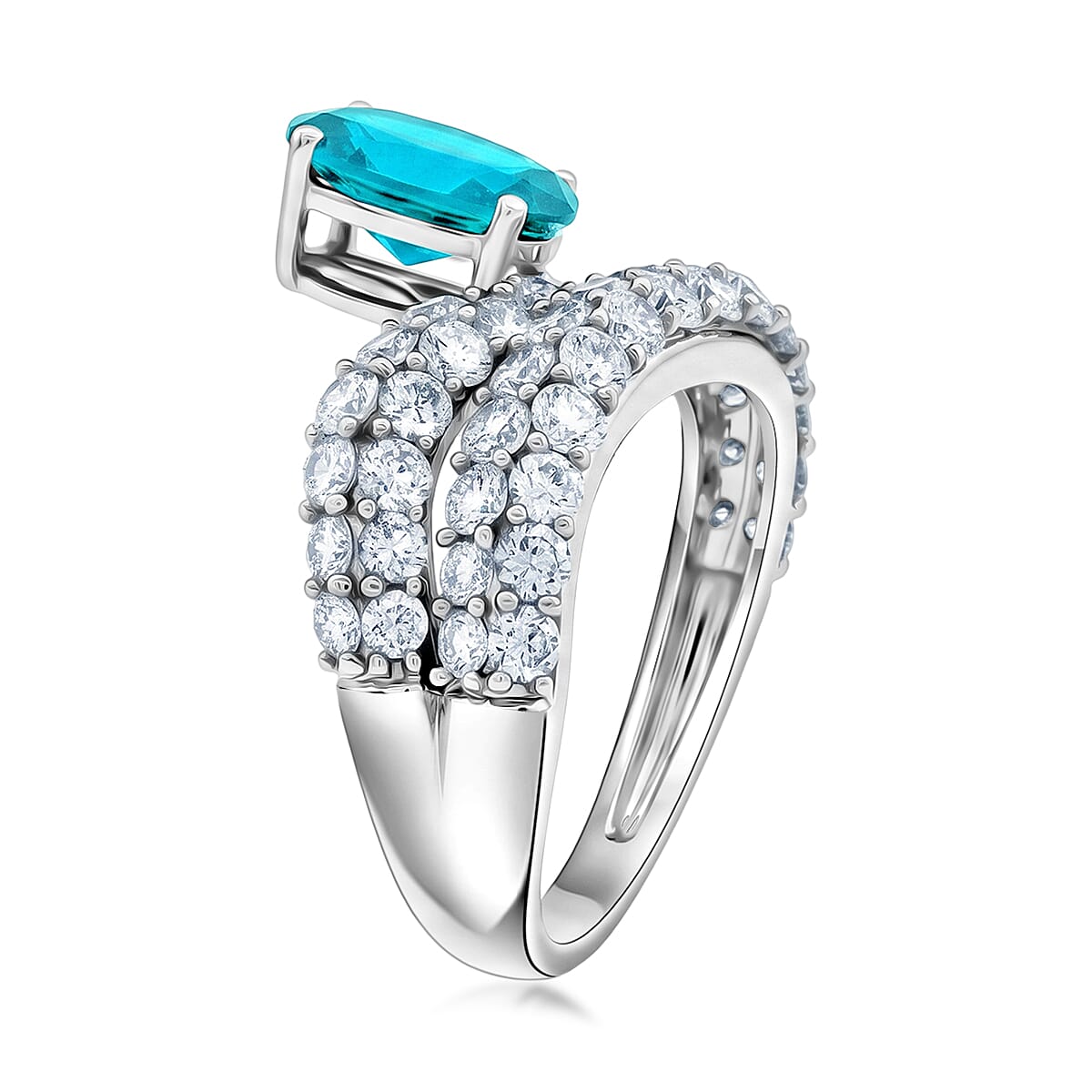 Lab Grown Paraiba Sapphire and Lab Grown Diamond G-H SI1 3.40 ctw Ring in Sterling Silver (Size 7.0) image number 3