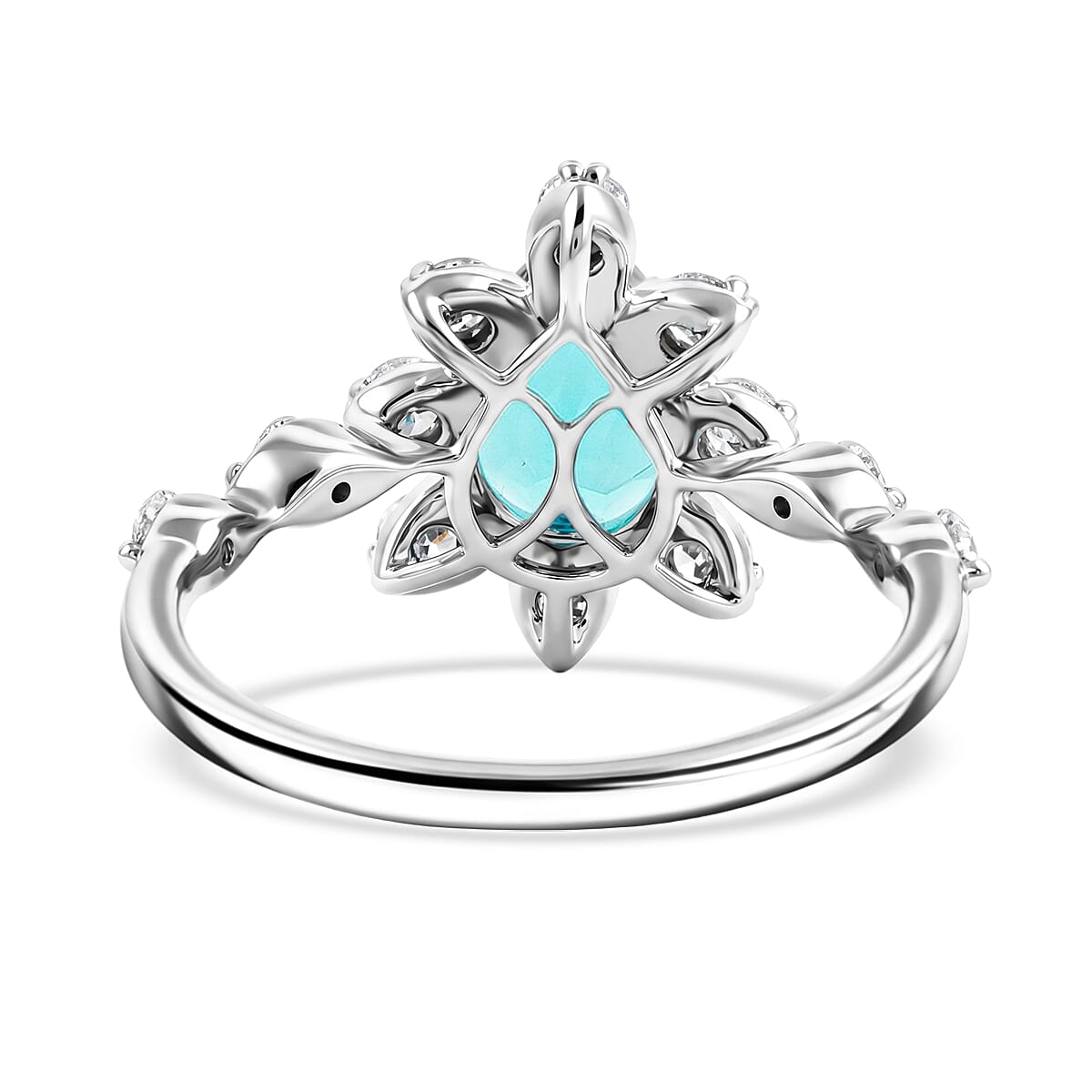 Lab Grown Paraiba Sapphire and Lab Grown Diamond SI1 1.48 ctw Floral Ring in Sterling Silver (Size 7.0)