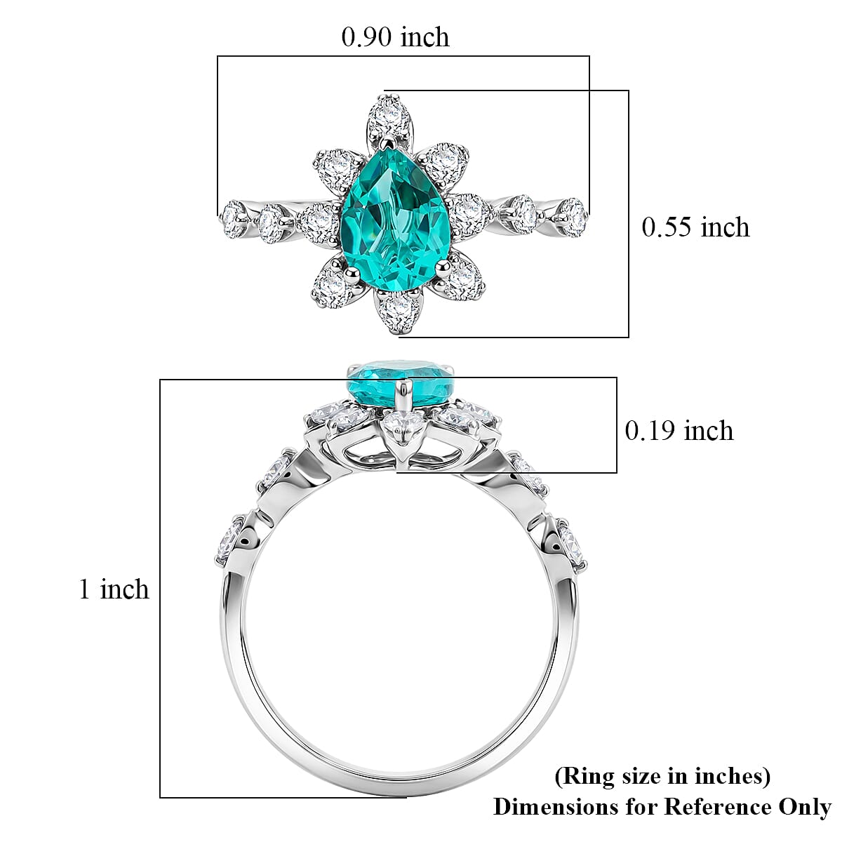 Lab Grown Paraiba Sapphire and Lab Grown Diamond SI1 1.48 ctw Floral Ring in Sterling Silver (Size 7.0)
