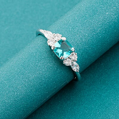Lab Grown Paraiba Sapphire and Lab Grown Diamond SI1 0.95 ctw Ring in Sterling Silver (Size 6.0)