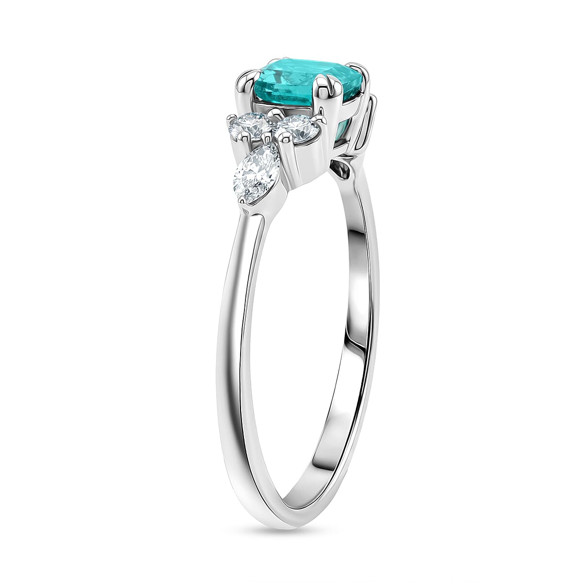 Lab Grown Paraiba Sapphire and Lab Grown Diamond SI1 0.95 ctw Ring in Sterling Silver (Size 6.0)
