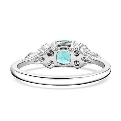 Lab Grown Paraiba Sapphire and Lab Grown Diamond SI1 0.95 ctw Ring in Sterling Silver (Size 6.0)