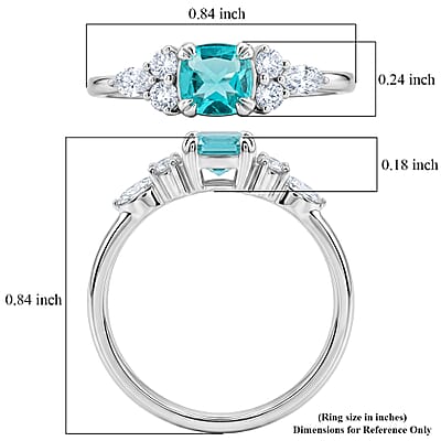 Lab Grown Paraiba Sapphire and Lab Grown Diamond SI1 0.95 ctw Ring in Sterling Silver (Size 6.0)