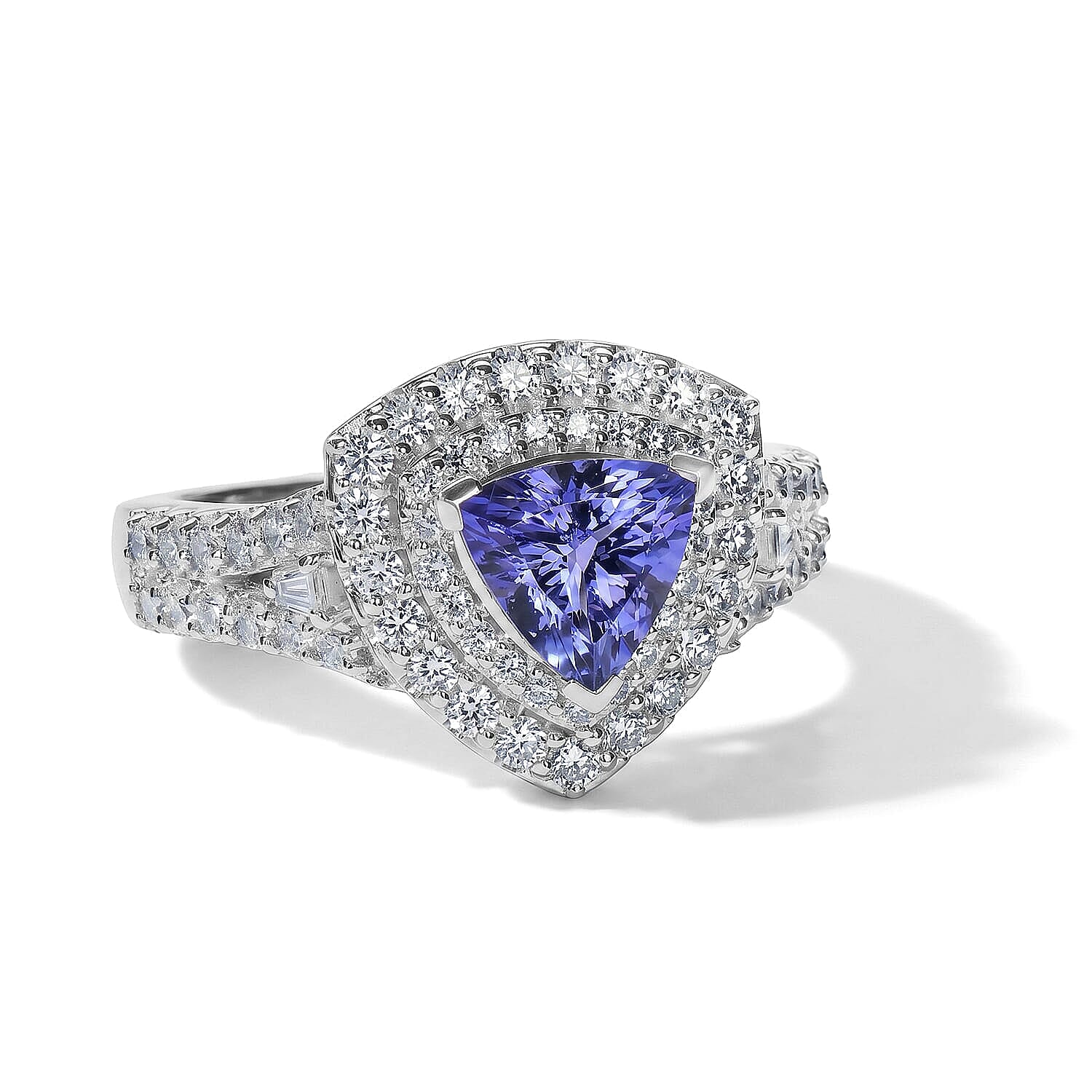 Certified and Appraised D'Joy Premium Tanzanite and Moissanite 2.00 ctw Ring in Rhodium Over Sterling Silver (Size 10.0)