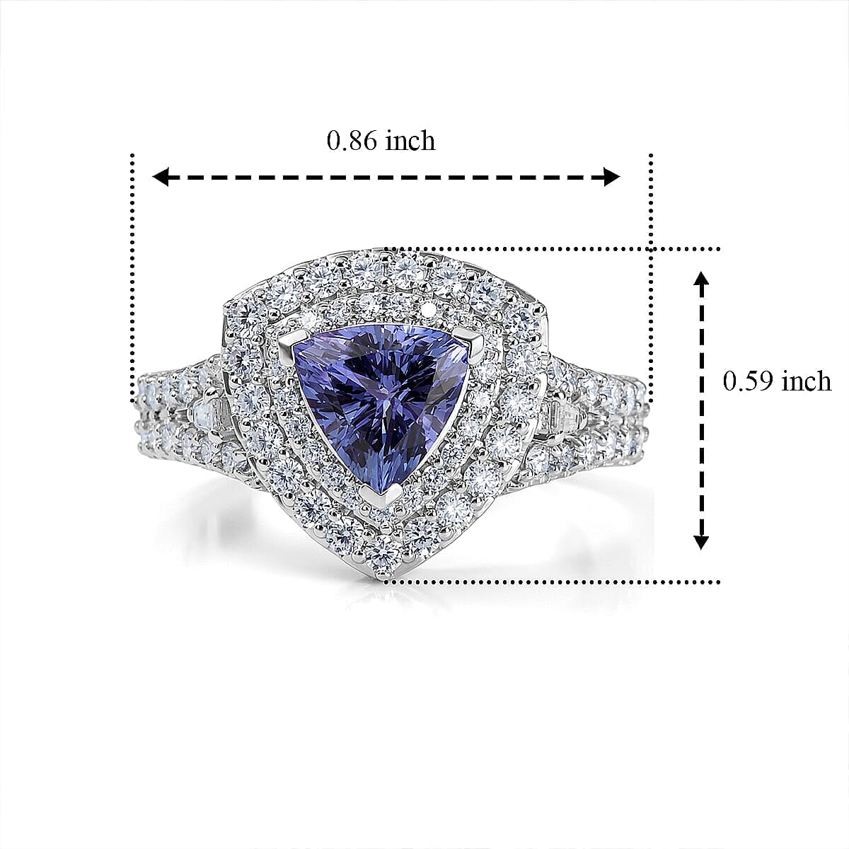 Certified and Appraised D'Joy Premium Tanzanite and Moissanite 2.00 ctw Ring in Rhodium Over Sterling Silver (Size 10.0)
