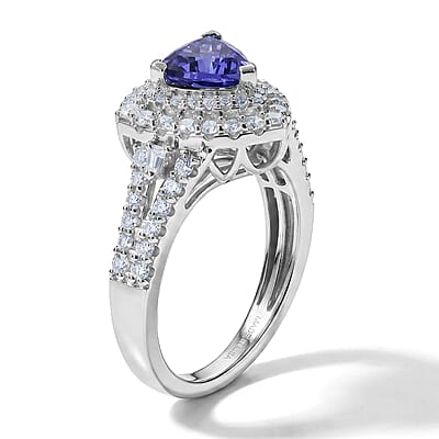 Certified and Appraised D'Joy Premium Tanzanite and Moissanite 2.00 ctw Ring in Rhodium Over Sterling Silver (Size 5.0)