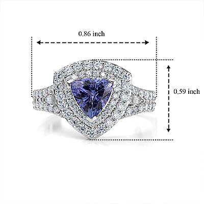 Certified and Appraised D'Joy Premium Tanzanite and Moissanite 2.00 ctw Ring in Rhodium Over Sterling Silver (Size 5.0)