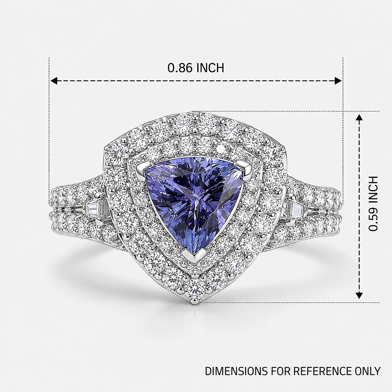 Certified and Appraised D'Joy Premium Tanzanite, Moissanite Ring in Rhodium Over Sterling Silver (Size 5.0) 2.00 ctw..