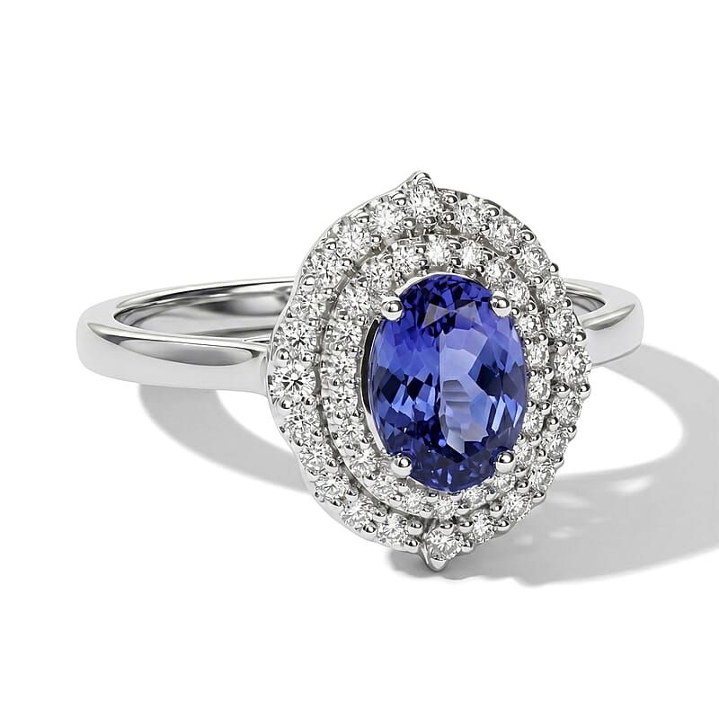 Certified & Appraised D'Joy Premium Tanzanite and Moissanite 2.00 ctw Ring in Rhodium Over Sterling Silver (Size 6.0)