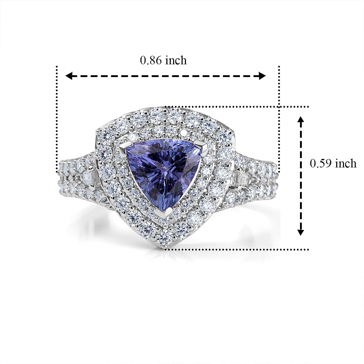Certified and Appraised D'Joy Premium Tanzanite and Moissanite 2.00 ctw Ring in Rhodium Over Sterling Silver (Size 6.0)