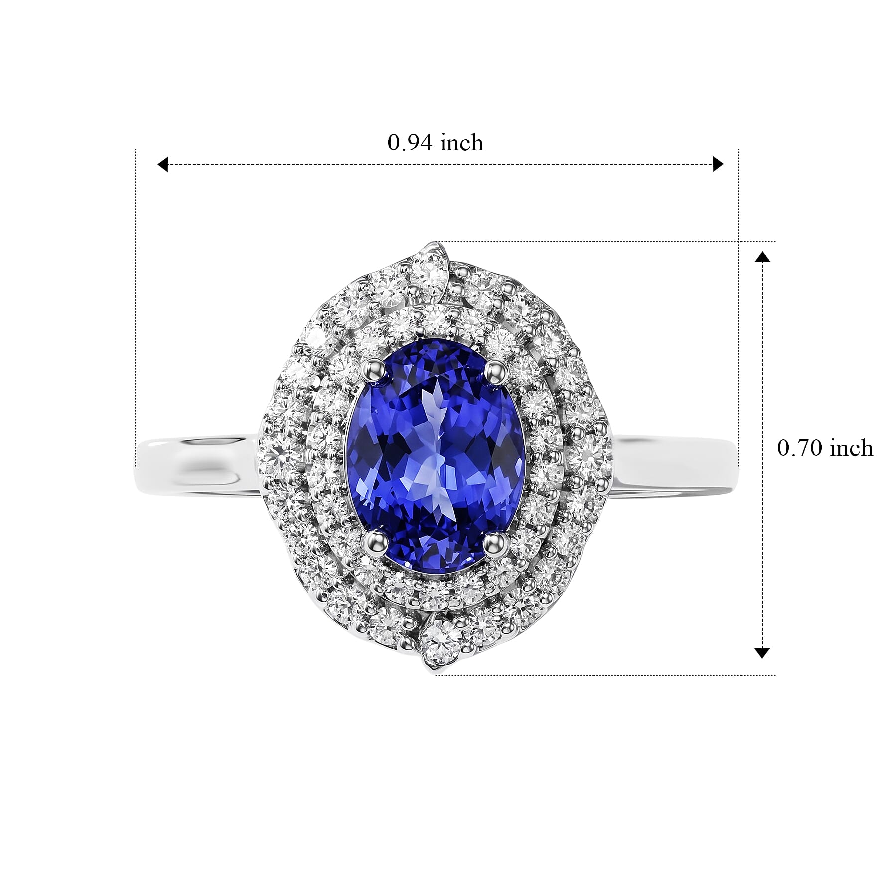 Certified & Appraised D'Joy Premium Tanzanite and Moissanite 2.00 ctw Ring in Rhodium Over Sterling Silver (Size 6.0)