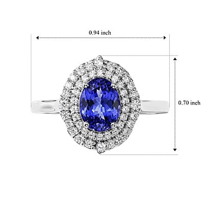 Certified & Appraised D'Joy Premium Tanzanite and Moissanite 2.00 ctw Ring in Rhodium Over Sterling Silver (Size 6.0)