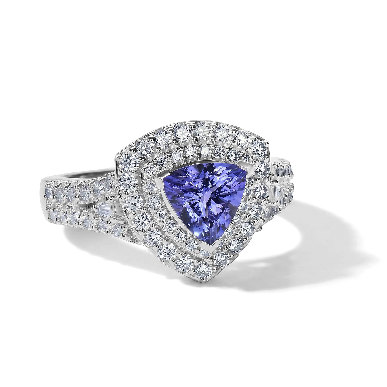 Certified and Appraised D'Joy Premium Tanzanite and Moissanite 2.00 ctw Ring in Rhodium Over Sterling Silver (Size 9.0)