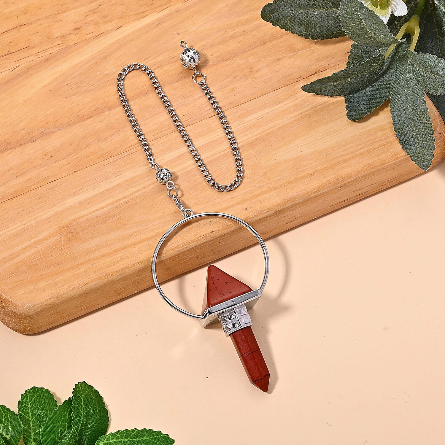 Red Jasper 75.00 ctw Pendulum in Silvertone