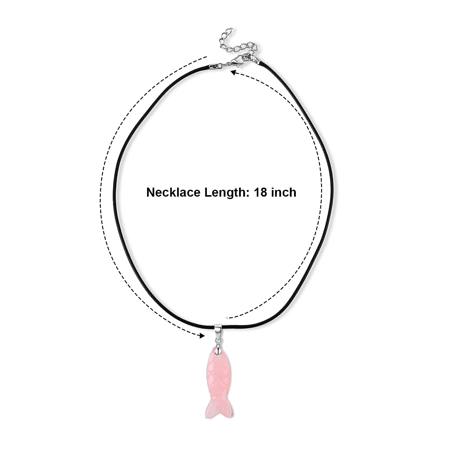 Rose Quartz Fish 25.00 ctw Black Cord Necklace in Silvertone (18-19.5 Inches)