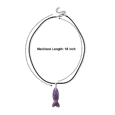 Amethyst Fish 25.00 ctw Black Cord Necklace in Silvertone (18-19.5 Inches)