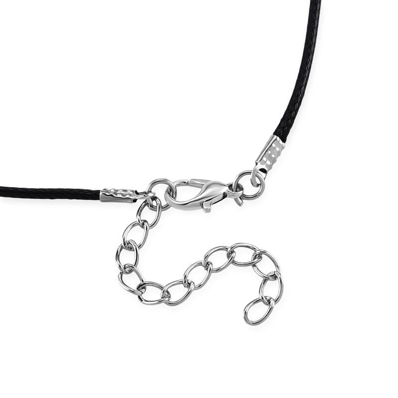 Yellow Tiger Eye Fish 25.00 ctw Black Cord Necklace in Silvertone (18-19.5 Inches)