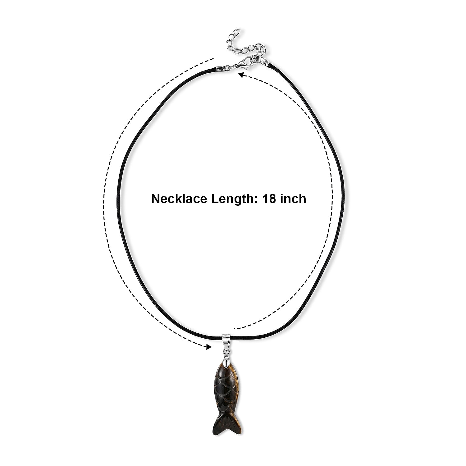 Yellow Tiger Eye Fish 25.00 ctw Black Cord Necklace in Silvertone (18-19.5 Inches)