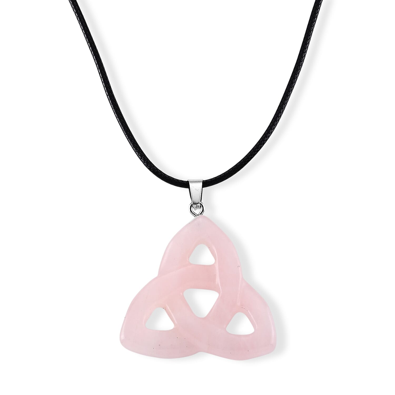 Rose Quartz Knot 35.00 ctw Black Cord Necklace in Silvertone (18-19.5 Inches)