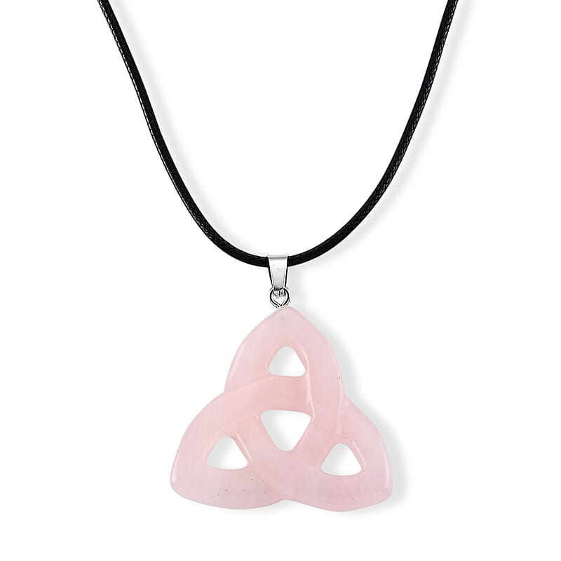 Rose Quartz Knot 35.00 ctw Black Cord Necklace in Silvertone (18-19.5 Inches)