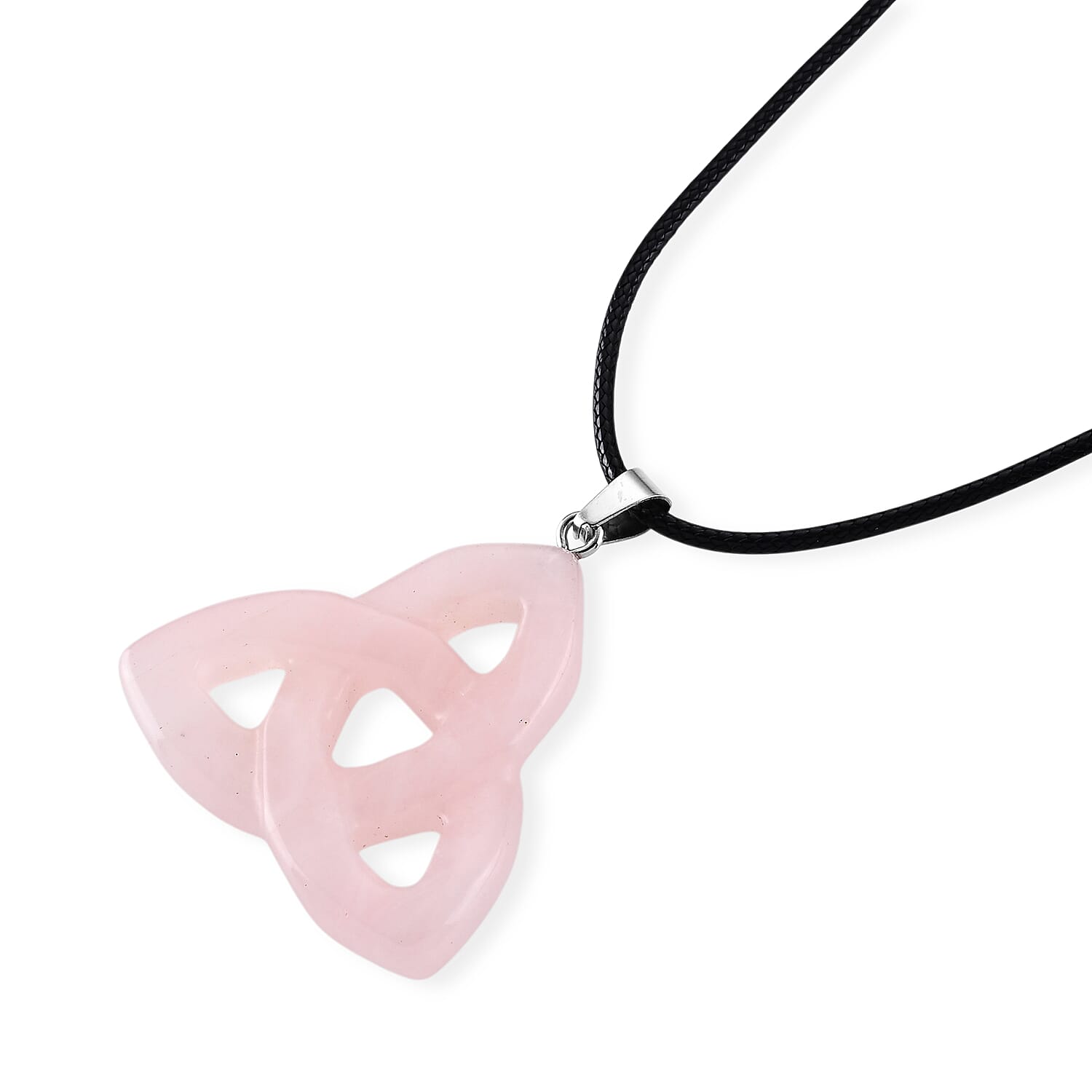 Rose Quartz Knot 35.00 ctw Black Cord Necklace in Silvertone (18-19.5 Inches)