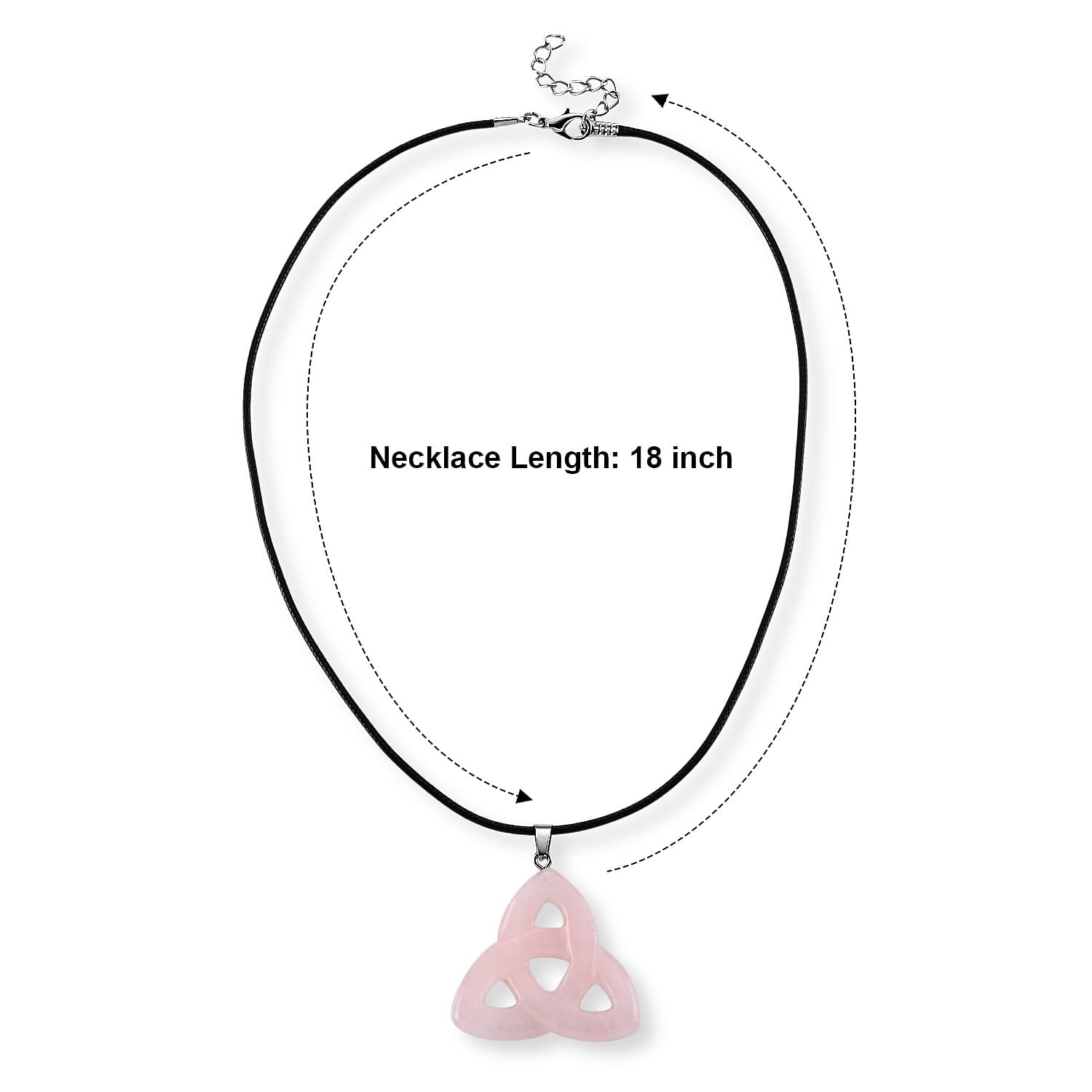 Rose Quartz Knot 35.00 ctw Black Cord Necklace in Silvertone (18-19.5 Inches)