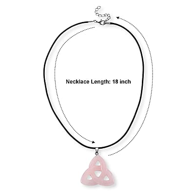 Rose Quartz Knot 35.00 ctw Black Cord Necklace in Silvertone (18-19.5 Inches)