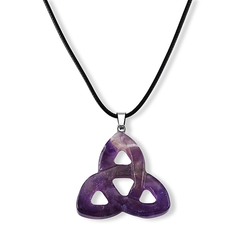 Amethyst Knot 35.00 ctw Black Cord Necklace in Silvertone (18-19.5 Inches)
