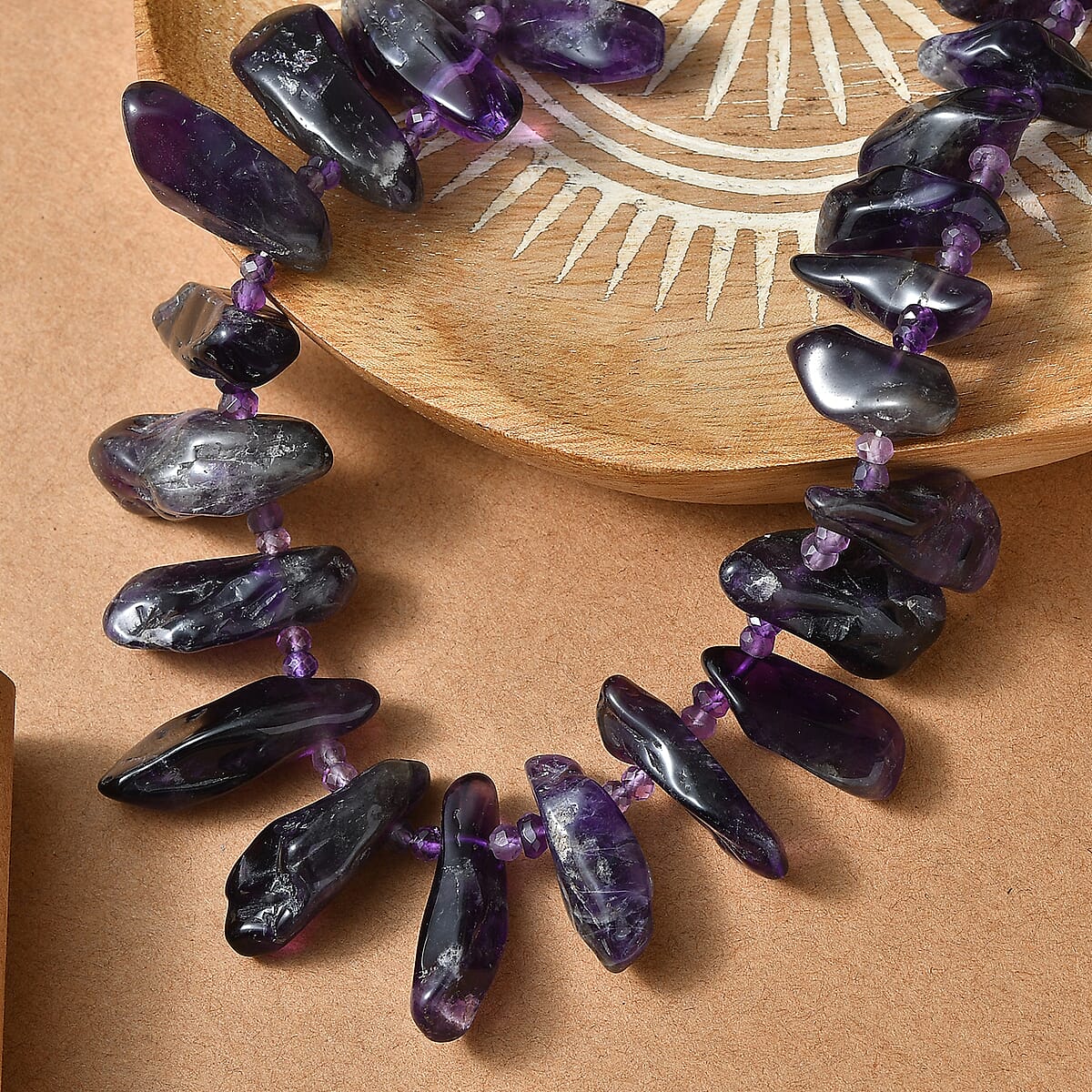 EverTrue African Amethyst 490.00 ctw Chips and Beaded Necklace (20 Inches) in Platinum Bond image number 1