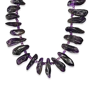 EverTrue African Amethyst 490.00 ctw Chips and Beaded Necklace (20 Beaded) in Platinum Bond