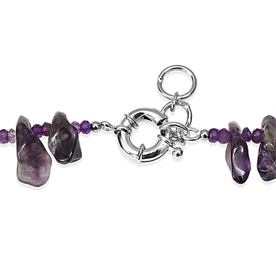 EverTrue African Amethyst 490.00 ctw Chips and Beaded Necklace (20 Inches) in Platinum Bond