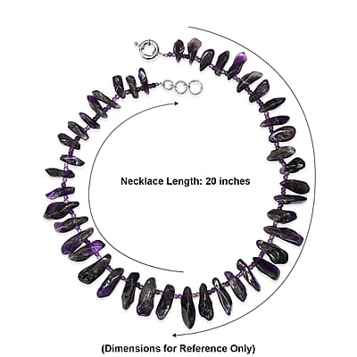 EverTrue African Amethyst 490.00 ctw Chips and Beaded Necklace (20 Inches) in Platinum Bond