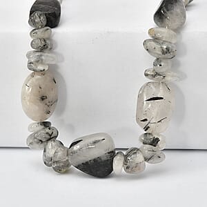 EverTrue Black Rutilated Quartz Tumble and Chips 540.00 ctw Necklace (20 Inches) in Platinum Bond