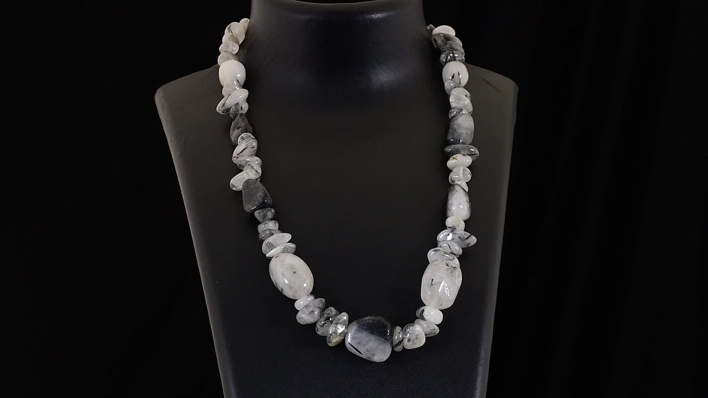 EverTrue Black Rutilated Quartz Tumble and Chips Necklace (20 Inches) in Platinum Bond 540.00 ctw