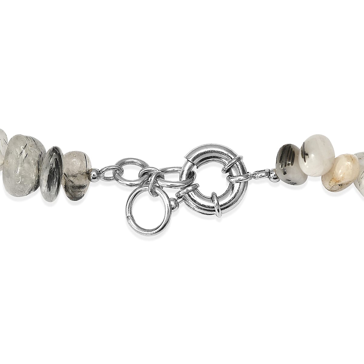 EverTrue Black Rutilated Quartz Tumble and Chips 540.00 ctw Necklace (20 Inches) in Platinum Bond image number 4