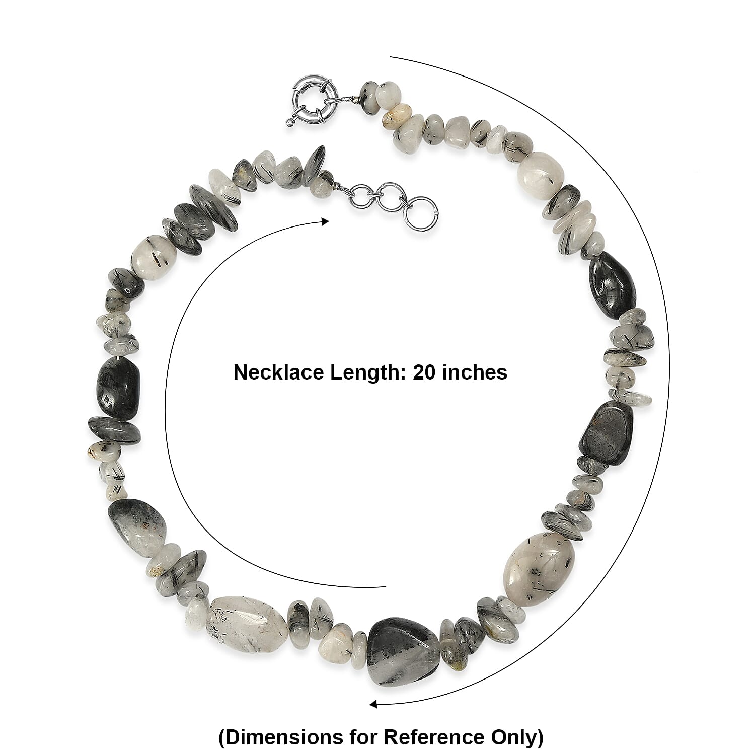 EverTrue Black Rutilated Quartz Tumble and Chips 540.00 ctw Necklace (20 Inches) in Platinum Bond