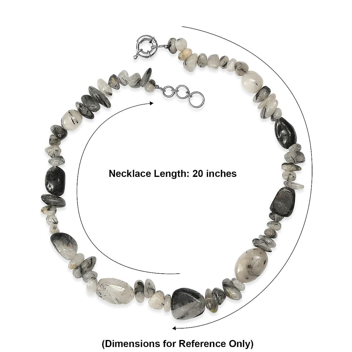 EverTrue Black Rutilated Quartz Tumble and Chips 540.00 ctw Necklace (20 Inches) in Platinum Bond image number 5