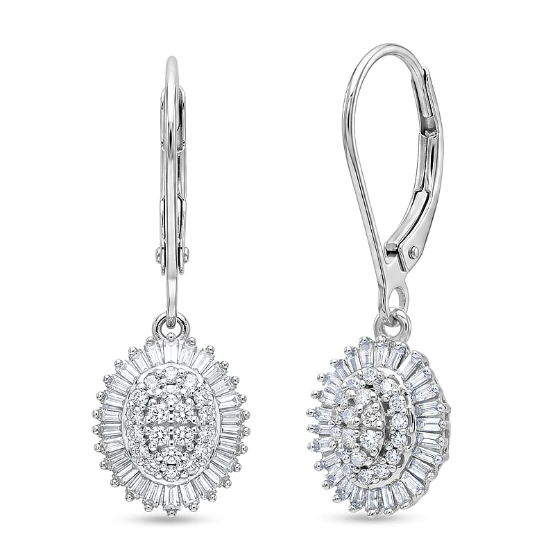 D'Joy Diamond 0.50 ctw Ballerina Celestial Crown Earrings in Rhodium Over Sterling Silver