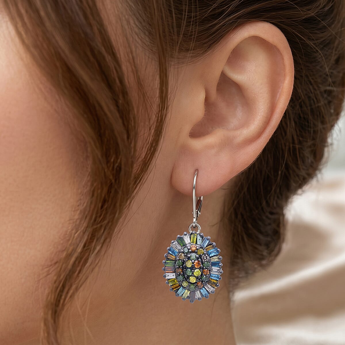 D'Joy Multi Diamond 0.50 ctw Earrings in Rhodium Over Sterling Silver image number 2