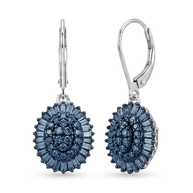 D'Joy Blue Diamond 0.50 ctw Ballerina Celestial Crown Earrings in Rhodium Over Sterling Silver