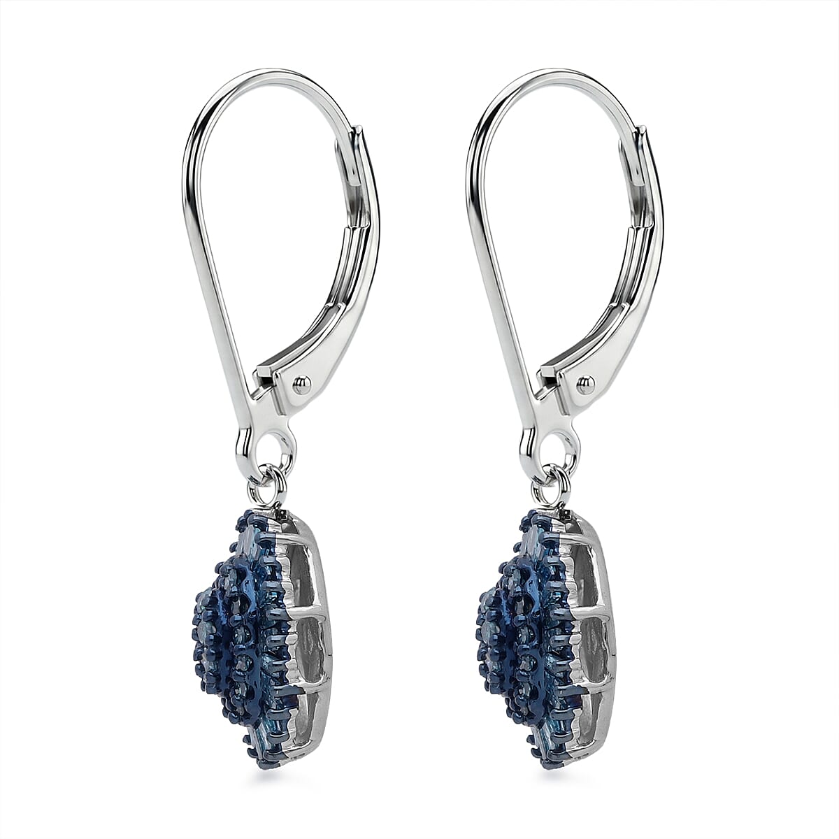 D'Joy Blue Diamond 0.50 ctw Ballerina Celestial Crown Earrings in Rhodium Over Sterling Silver