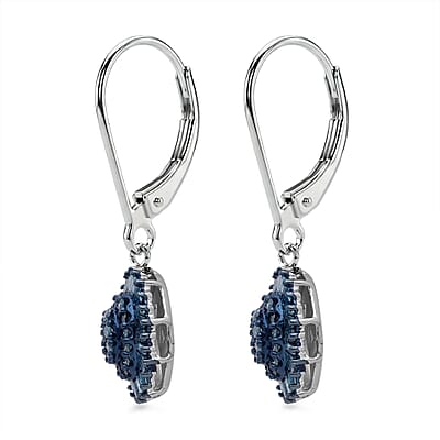 D'Joy Blue Diamond 0.50 ctw Ballerina Celestial Crown Earrings in Rhodium Over Sterling Silver