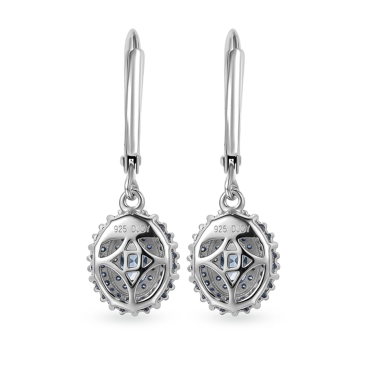 D'Joy Blue Diamond 0.50 ctw Ballerina Celestial Crown Earrings in Rhodium Over Sterling Silver