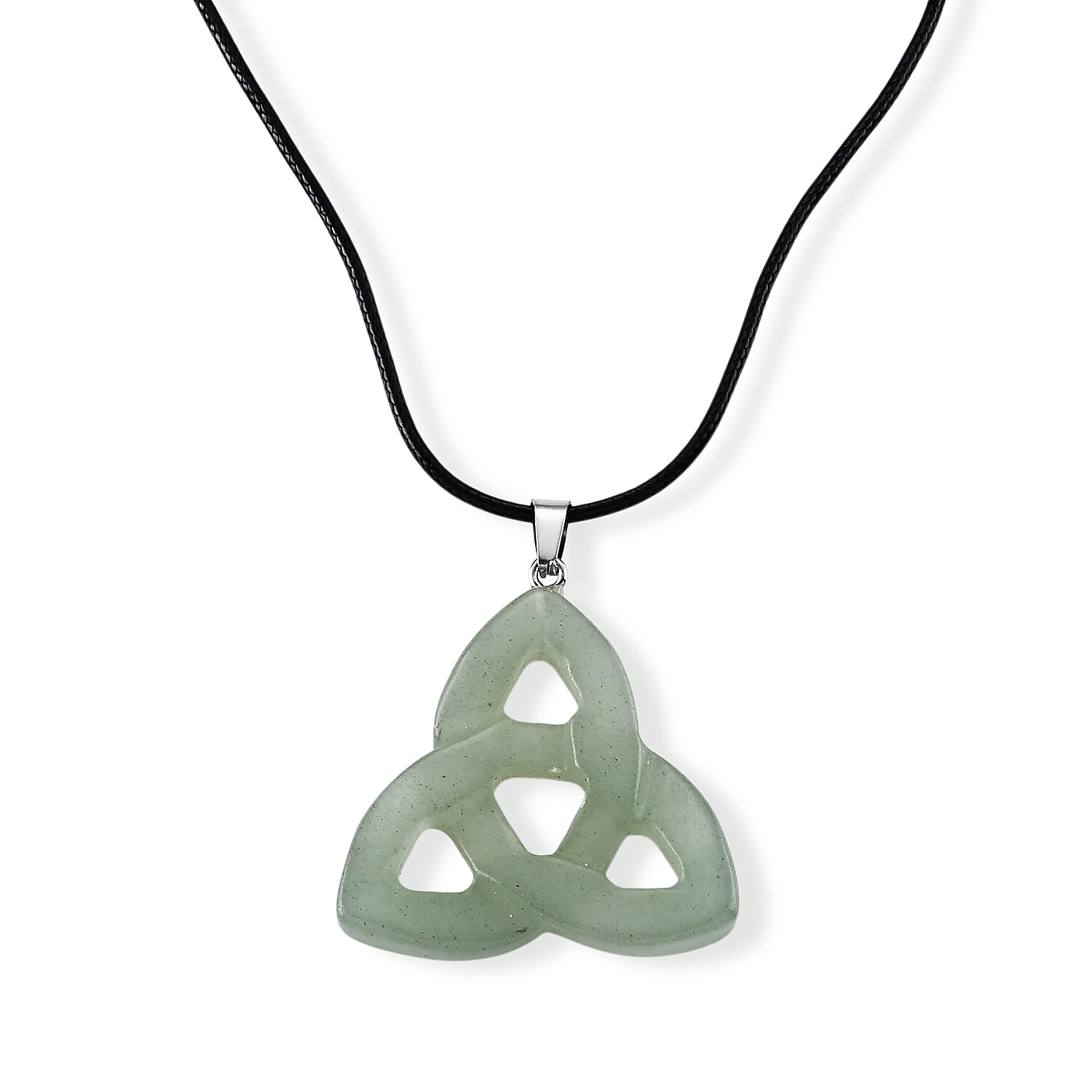 Green Aventurine Knot 35.00 ctw Black Cord Necklace in Silvertone (18-19.5 Inches)